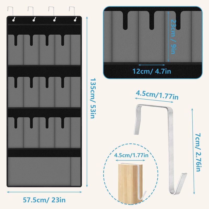 SelfTek Over the Door Water Bottle Tumbler Organizer, 17 Pockets Large Capacity Cup Organizer for S-tanley 40oz Tumbler, Foldable Hanging Holder with Straw Pocket, Cup Storage Back of Door