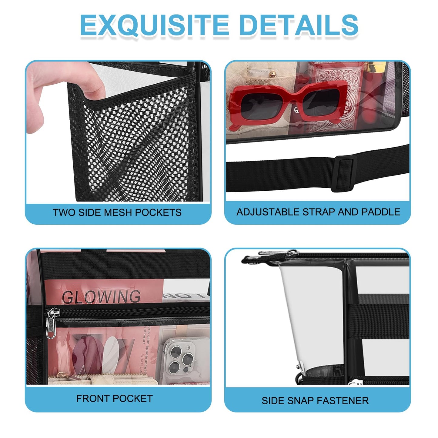 Busiuw Clear Bag for Stadium Events Approved 12x6x12 - Clear Tote Bag Sports Fan Tote Bag with Reinforced Strap for Sport Festival Work Game Day