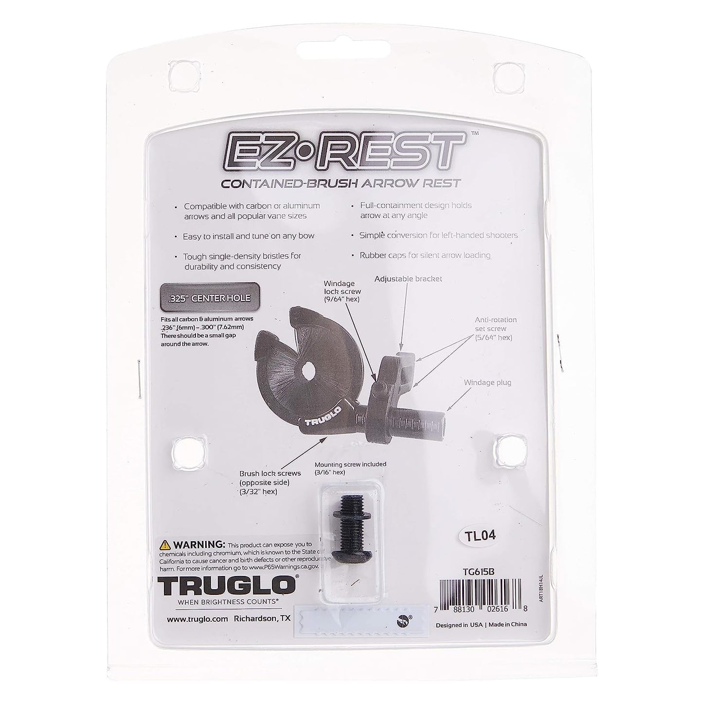 TRUGLO EZ-Rest Capture-Style Contained-Brush Left-Hand Convertible Ultra-Lighweight Quiet Tough All-Weather Black Archery Arrow Rest