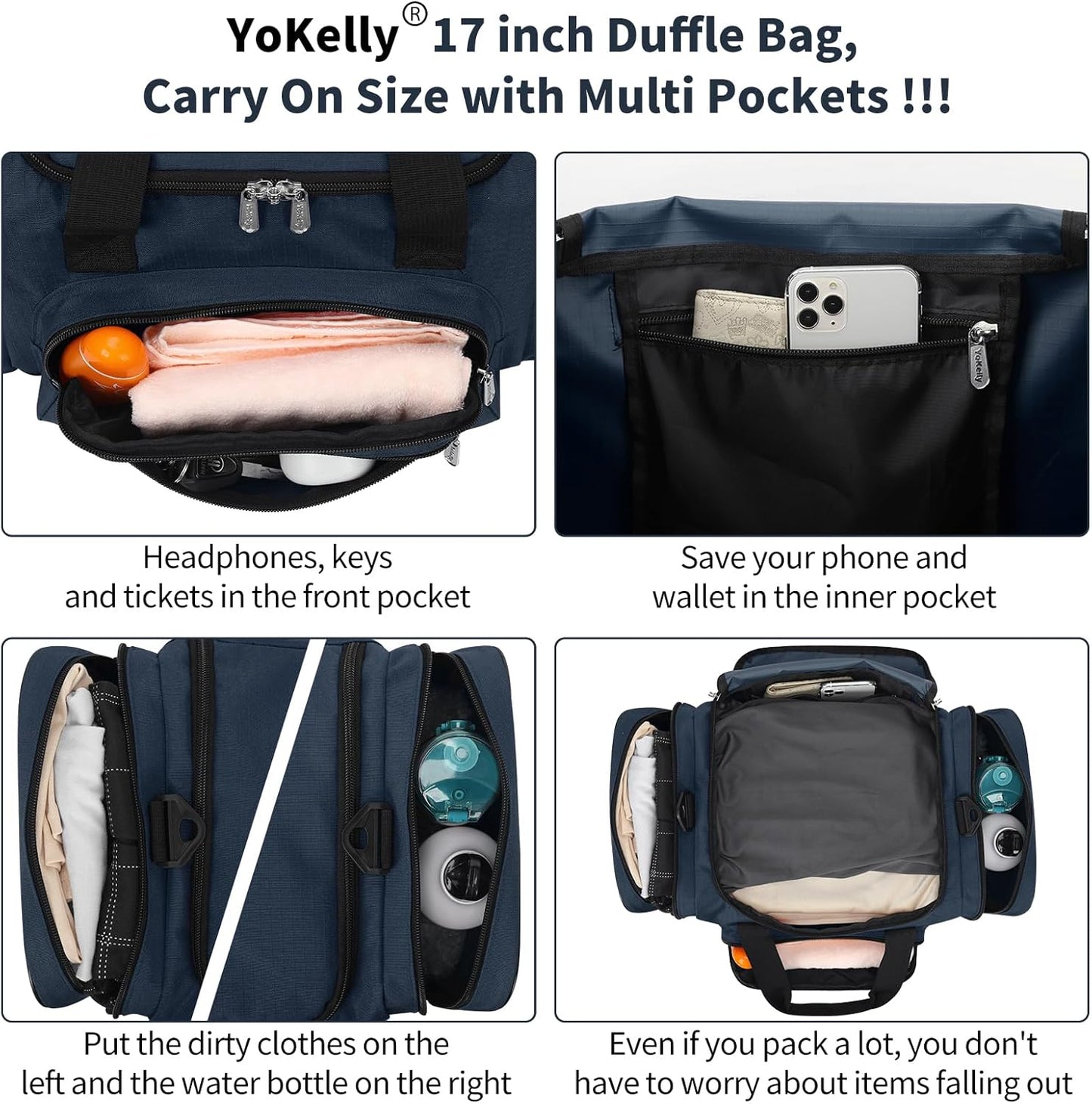 Skiennix Small Duffel Bag - 17-Inch Carry-On Weekender for Travel & Gym | Navy Color