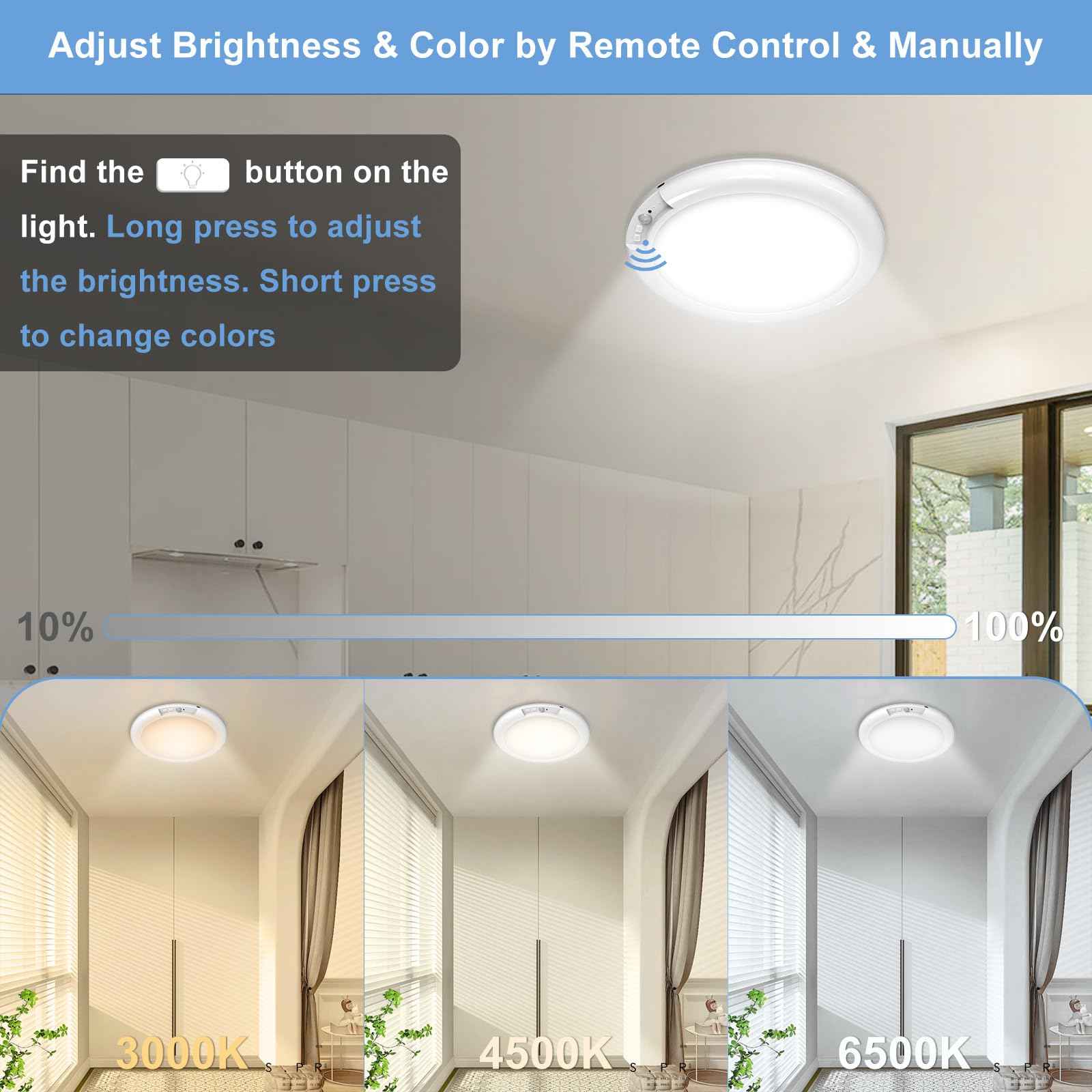 Rechargeable Motion Sensor Closet Light with Remote - Motion Sensor Light Battery Powered, 400LM Wireless Closet Lights Motion Sensored for Closets Shower Bathroom Hallway Pantry,3000K-6500K