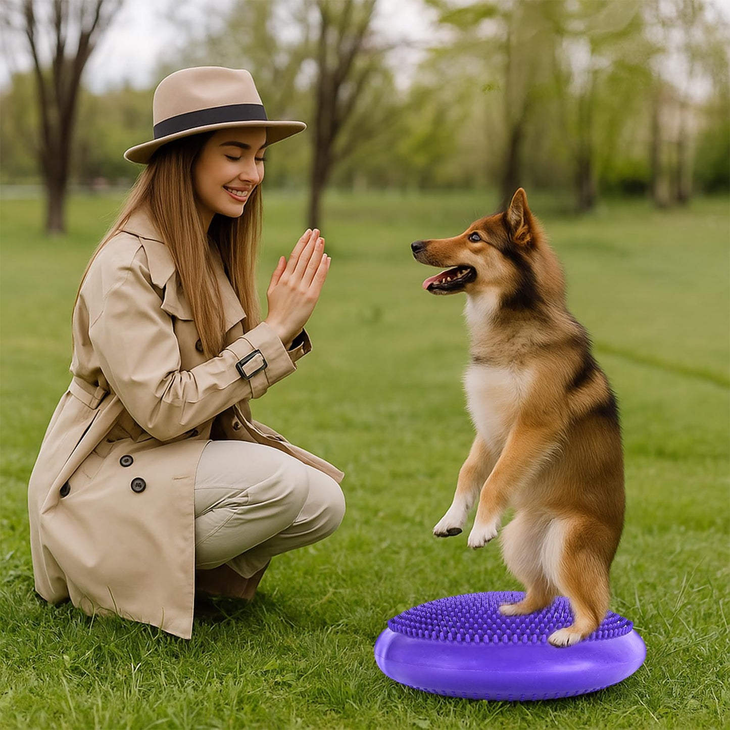 Dog Balance Disc 14", Dog Balance Equipment with Cushion and Pump, Pet Training Platform for Pet Rehabilitation Training, Strength Train Stability, Suitable for Small Medium-Sized Pets (Purple, 14 in)