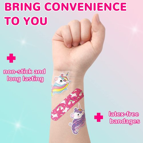 Panelee 150 Pcs 20 Styles Kids Unicorn Bandages Bulk Cartoon Bandages for Girls Waterproof Breathable Variety Patterns Comfortable Flexible Protection Care for Girls Boys