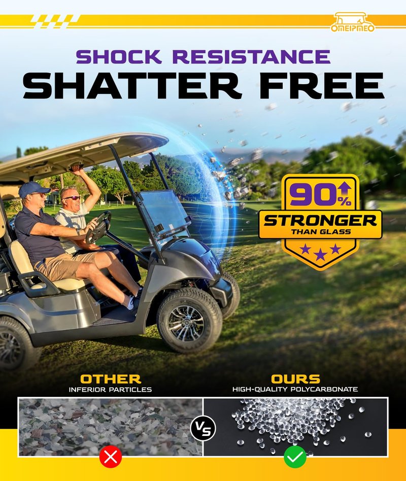 Upgrade Golf Cart Windshield for YAMAHA G29/Drive 2007-2016 Gas/Electric Models, Foldable Golf Cart Windshield with Heavy Duty Hinges, Anti-UV&Impact Resistant, 5MM Thick PC Material (Clear)