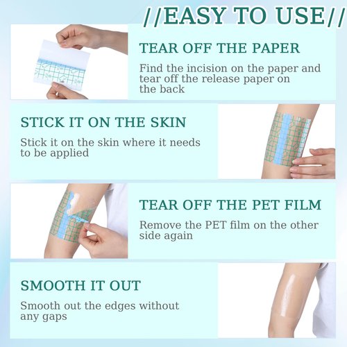 Geiserailie 150 Pcs Waterproof Bandage Adhesive Protective Clear Dressing Tape for Tattoo Shower Patch Variety Pack Film Cover Aftercare Transparent Stretch Adhesive for Swimming Shower