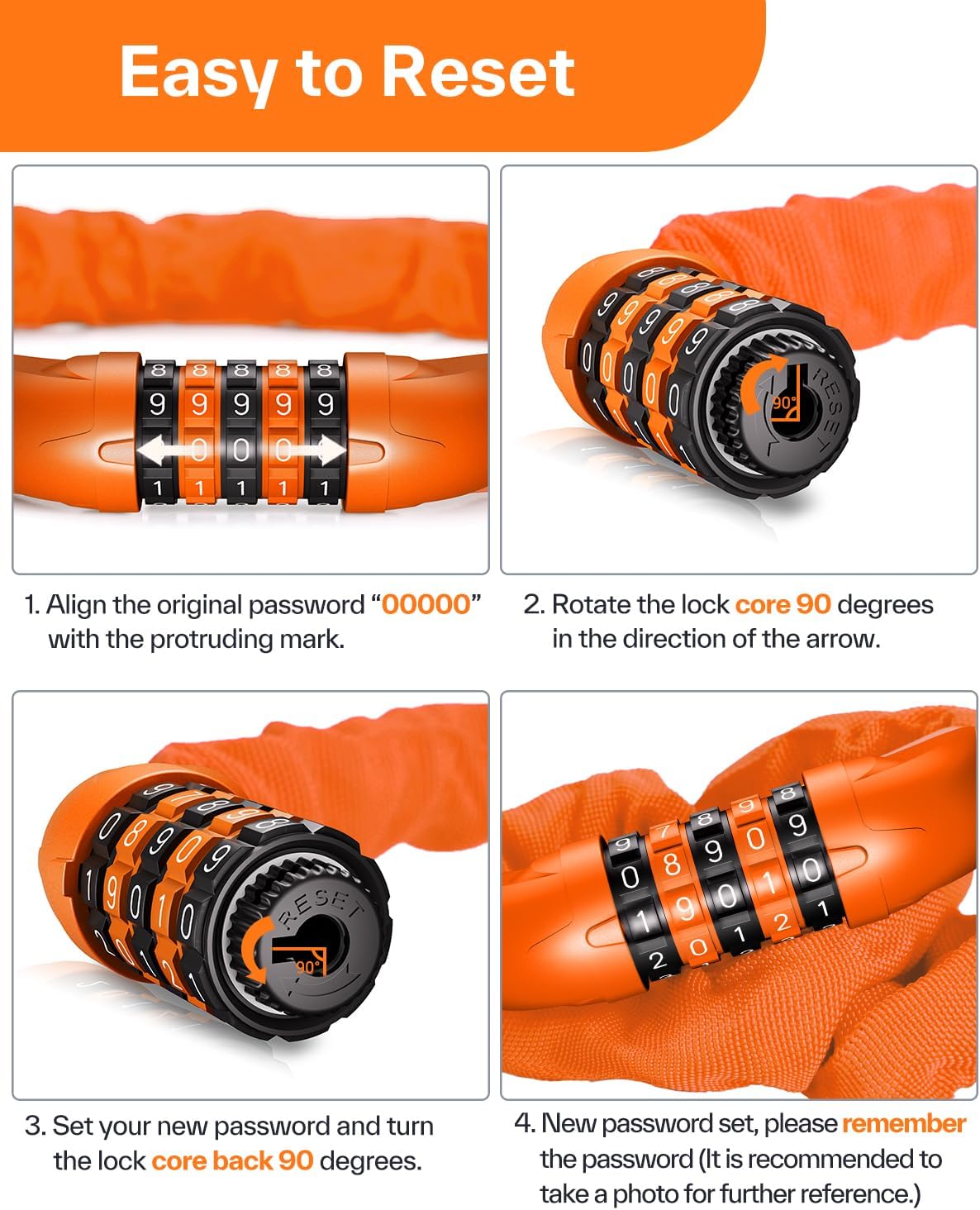 Sportneer Bike Lock - High Security 5-Digit Combination Chain Lock | 3.2/3.6/4ft Heavy Duty Keyless Design