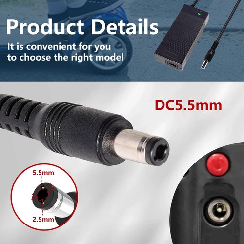 WOJIADA 54.6V UL Certified Electric Scooter Ebike Charger, DC5.5 * 2.5/2.1mm Replacement Charger for 48V Battery Scooter and Ebike Scooter