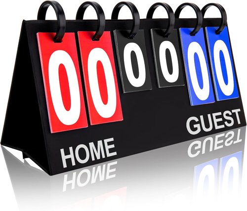 Flip Scoreboard | Portable Tabletop Score Keeper for Football, Basketball, Volleyball - 6-Digit Display