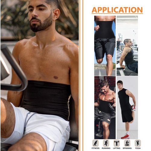 huiming Waist Trimmer for Men, Waist Trainer Sauna Belt, Neoprene-Free Waist Cincher, Sauna Slimming Belt Sauna Sweat Workout Shaper (Small/Medium) Black