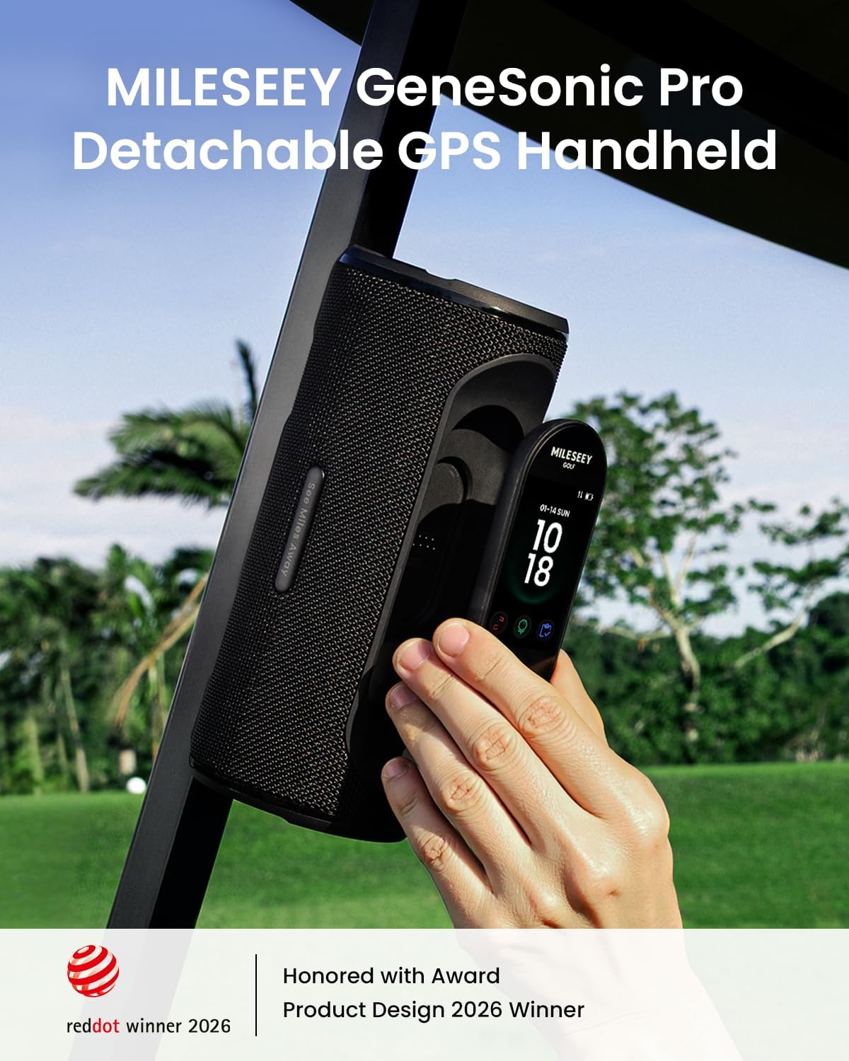 MiLESEEY GeneSonic Pro Golf Speaker - Detachable GPS Rangefinder, 43000+ Preloaded Courses, Waterproof, 15H Battery