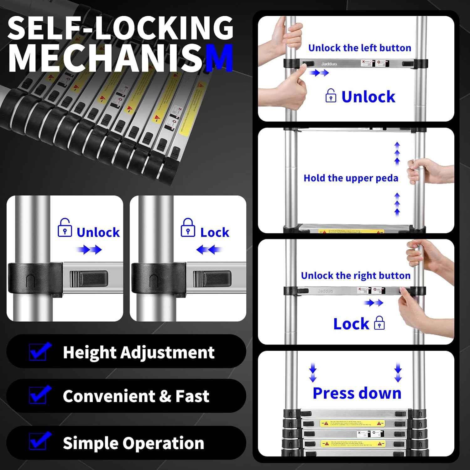 8.5 FT Telescoping Ladder - Lightweight Aluminum Extension Ladder with Stabilizers for Home & RV Travel