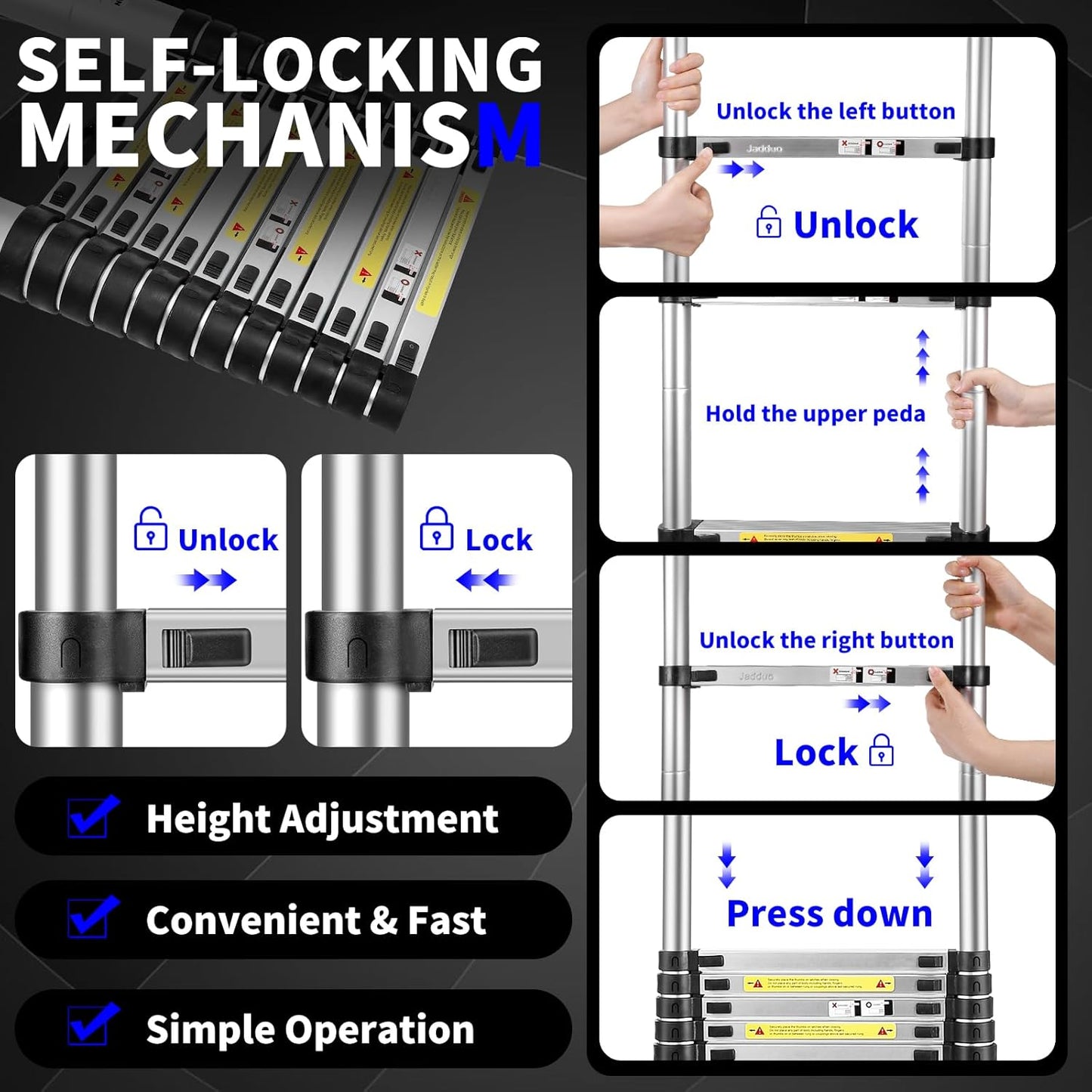 8.5 FT Telescoping Ladder - Lightweight Aluminum Extension Ladder with Stabilizers for Home & RV Travel