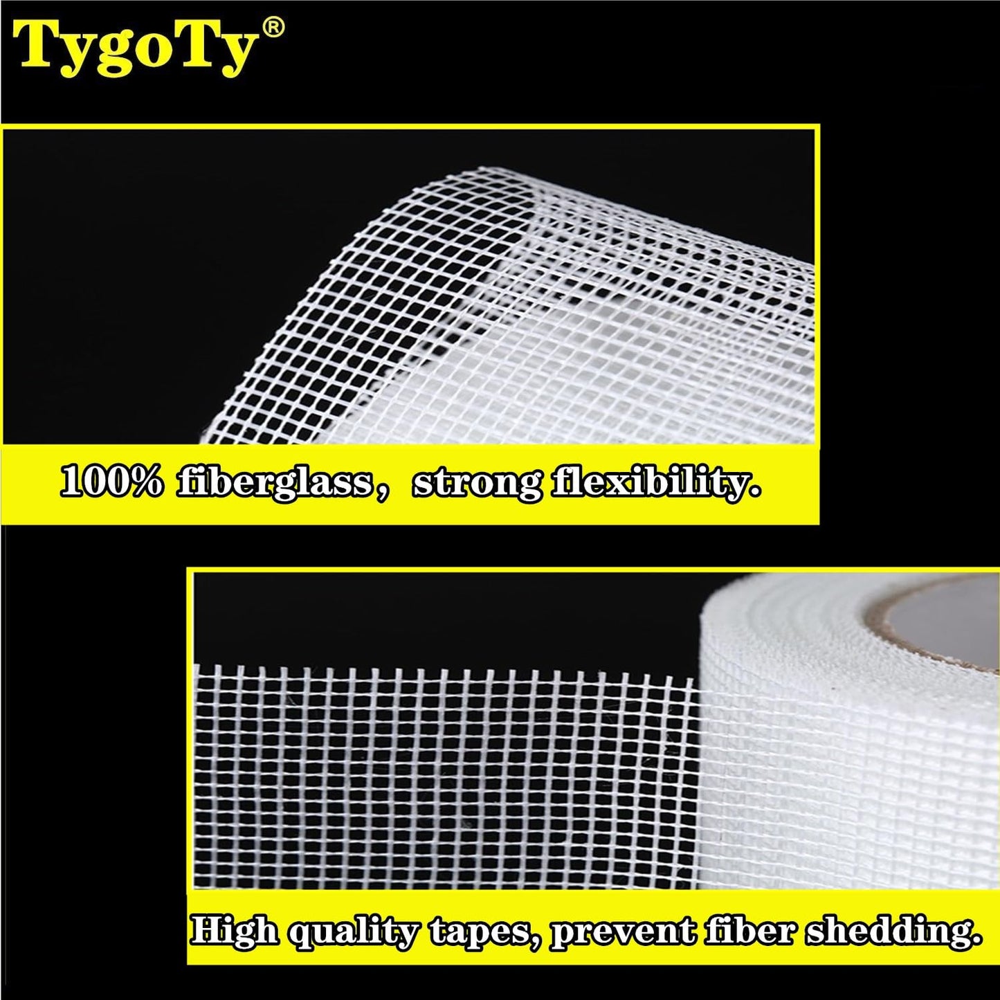 TygoTy Drywall Joint Mesh Tape 2“×180 Ft，Strong Self-Adhesive 100% Fiberglass Drywall Repair Tape for Wall Crack and Seam Patch,White