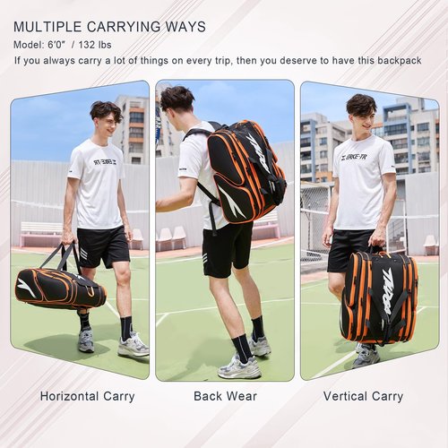 TILDOSAC Versatile Pickleball Backpack For Sport, Large Paddles Duffle Bag With Shoes Compartment For Travel Black
