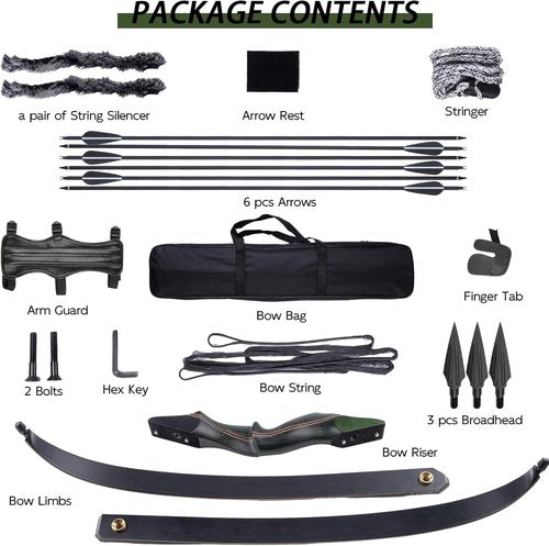 Archery 60" Recurve Bow and Arrow Set for Adults, 30-50lbs Right Hand Wooden Hunting Bow for Outdoor, Hunting and Practice, Standard Target Archery Beginner Recurve Bow and Arrows Kit