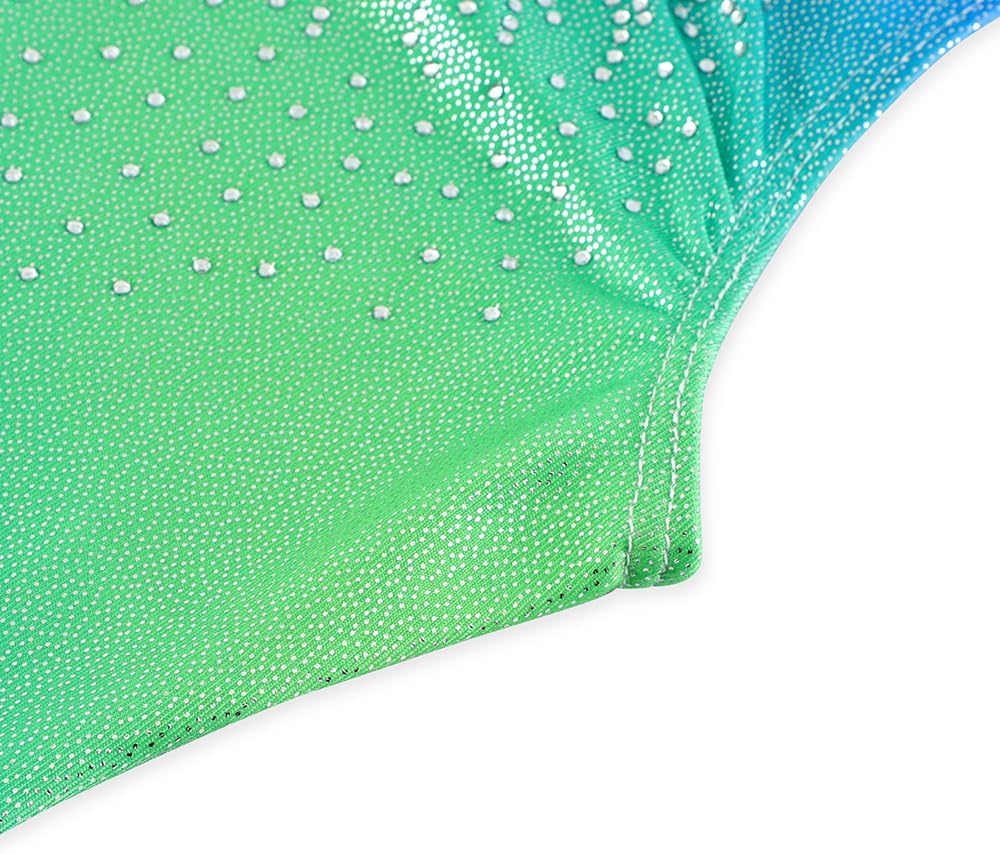 Skiennix Leotards for Girls | Shiny Mermaid Unicorn Design | Toddler Athletic Dance Wear in Blue & Hot Pink