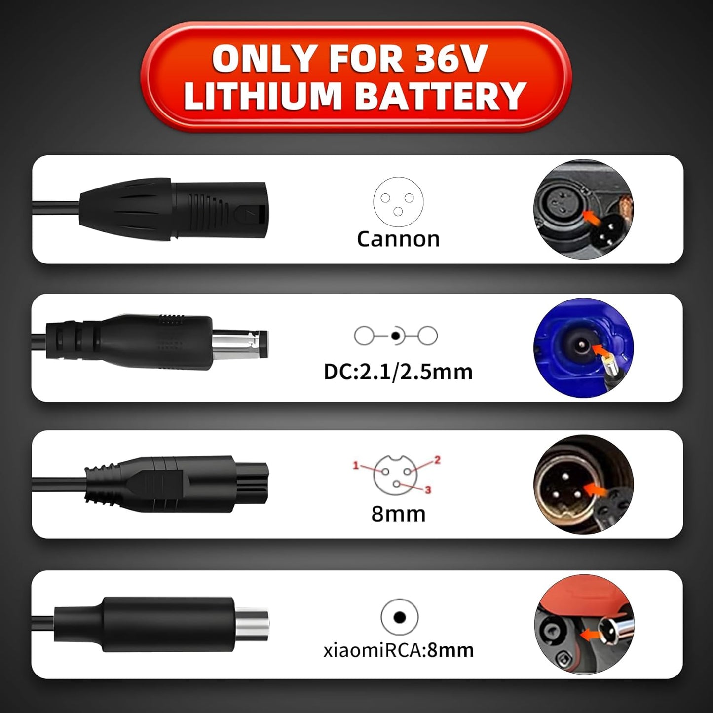 UL Listed 42V 2A Electric Scooter Charger - Compatible 36V Hoverboard Charger with 5 Plugs