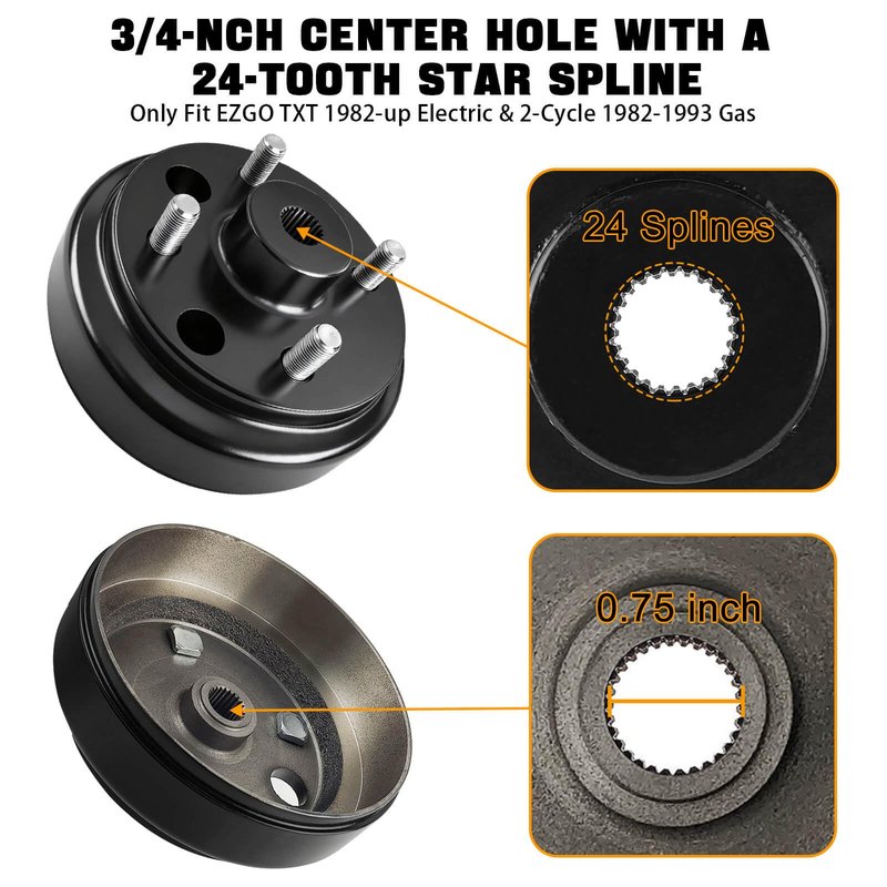 LEAPGOMAX EZGO Brake Drum Maintenance Kit for 1997-2008 Electric EZGO TXT with Golf Cart Brake Hub Drums & Brake Shoes & Brake Spring Kit OEM# 19186G1, 70794G01, 70795G01 (NOT Fit Gas Models)