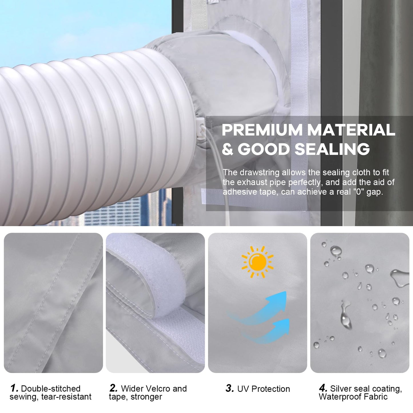 Portable Air Conditioner Window Vent Kit, Universal Sliding Window Seal Kit for Mobile Air Conditioning & Dryer, 28x52~102cm Length Adjustable Full Sealing Waterproof A/C Window Vent Sealing Cloth