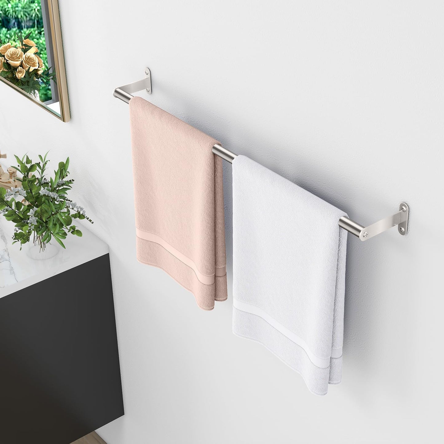 Towel Bar for Bathroom, MKO Brushed Nickel Towel Bar for Bathroom Wall Mounted, Stainless Steel Heavy Duty, 24 Inch Single Bath Towel Rod Holder