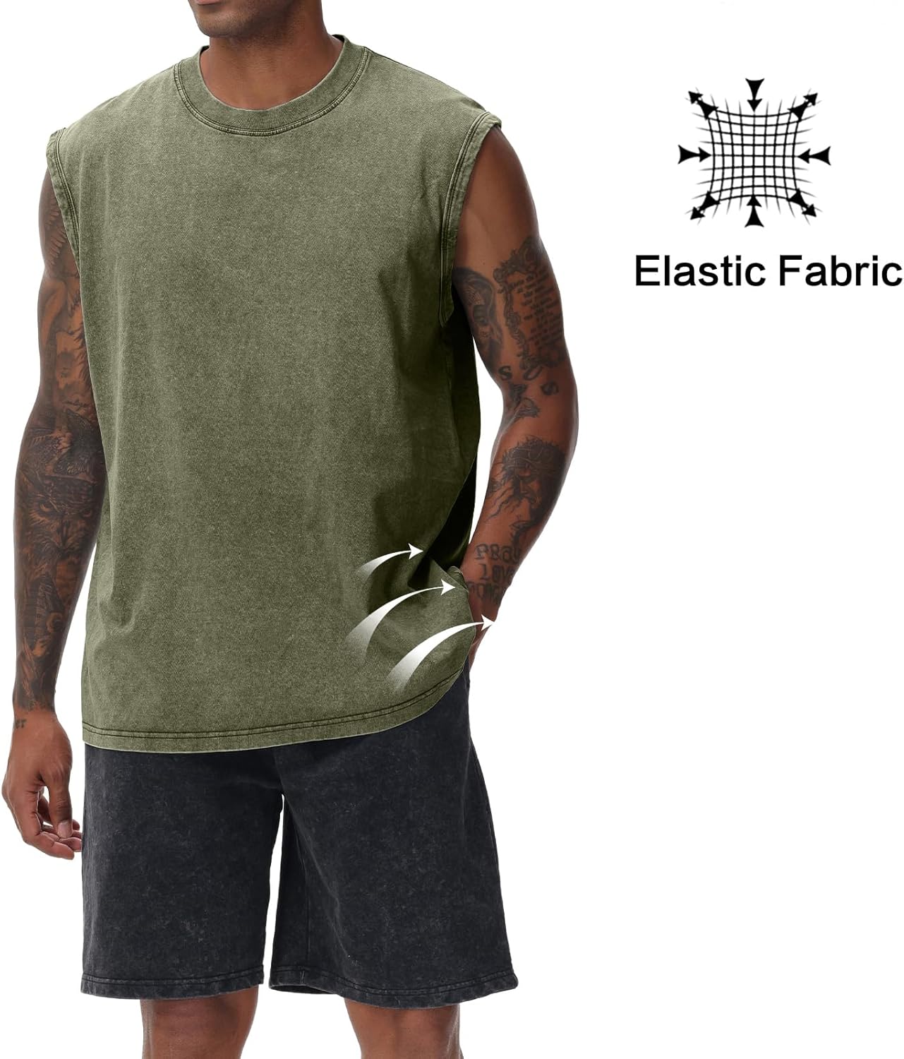 Skiennix Men's Cotton Sleeveless Tank Tops - Loose Fit Muscle Gym Tees for Running & Beach