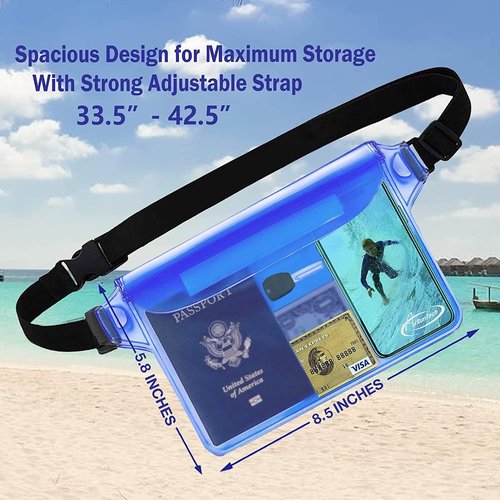 AiRunTech Waterproof Pouch - 2 Pack Waist Strap Beach Accessories | Keep Your Phone Safe & Dry for Boating, Swimming, Snorkeling, Kayaking, Pool & Water Parks