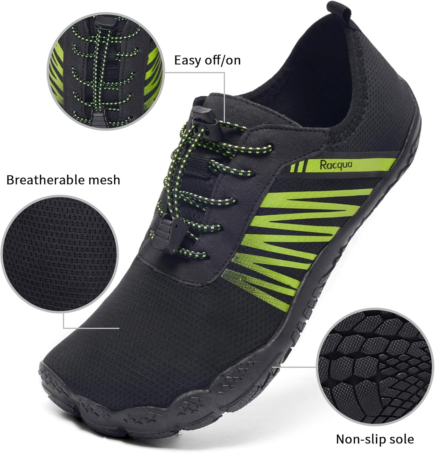 Racqua Water Shoes - Quick Dry Aqua Beach Swim Footwear for Men & Women | Lightweight & Barefoot Feel