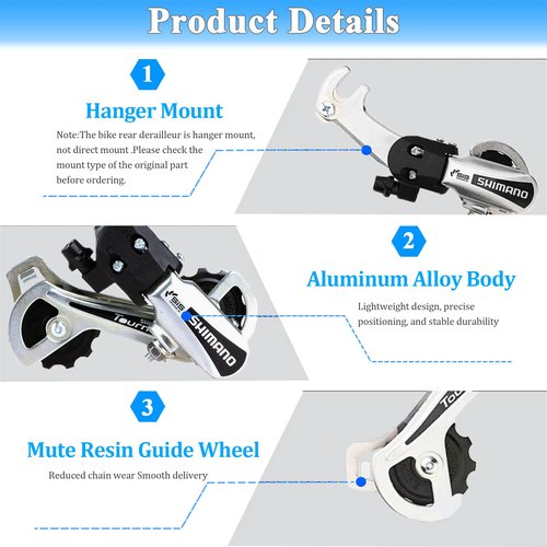 Silver Rear Derailleur RD-TY21B for 6/7 Speed Bike, Hanger Mount Compatible Mountain Bike, Kids Bike, Commuter and Cruiser Bicycle Replacement Part
