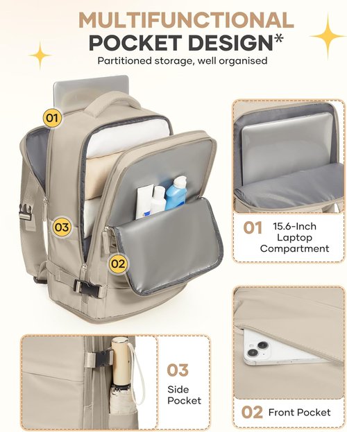 Coofay Travel Backpack - Airline Approved Waterproof Carry-On for Men & Women | Casual Daypack & Hiking Bag