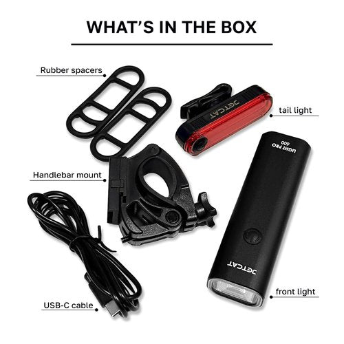JETCAT Bike Lights for Night Riding, Bicycle Lights Front and Rear, Light Bar for Ebike Headlight, Bicycle Headlight, LED Bike Lights, Back Tail Light Set, Rechargeable, Scooter Dirt BMX MTB Road