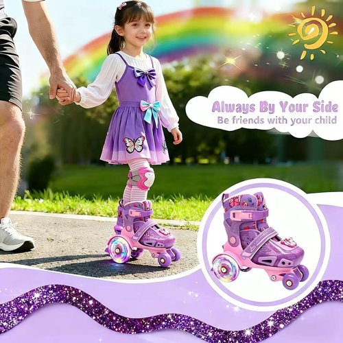 LKD Adjustable Kids Roller Skates for Boys Girls,Beginner Quad Skates,Indoor Outdoor Sports for Ages 3-5 5-8