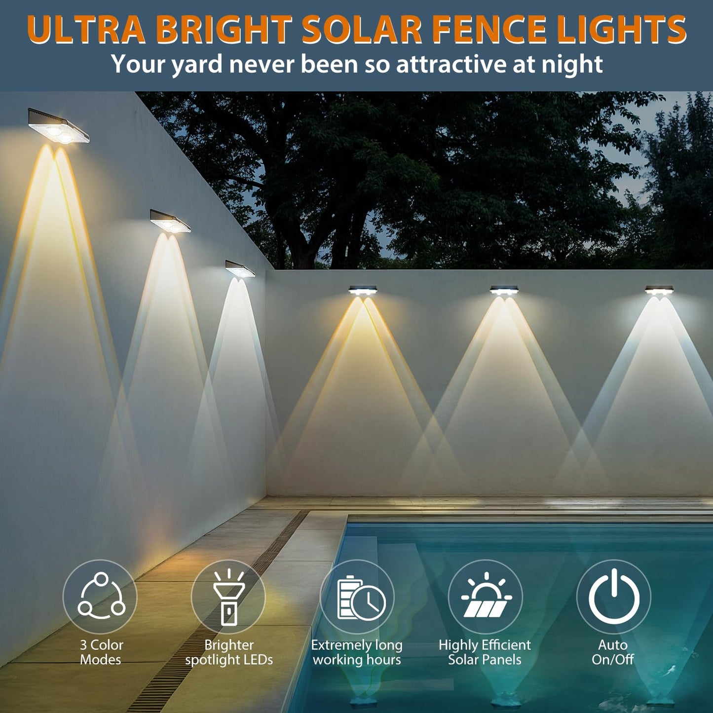 UGDLUCK Solar Fence Lights Outdoor-3000/4000/6000K 3 Mode,IP65 Waterproof Solar Powered Lights Outdoor for Backyard/Patio/Fence/Wall/Deck/Step/Porch/Railings/Pool (20pack)