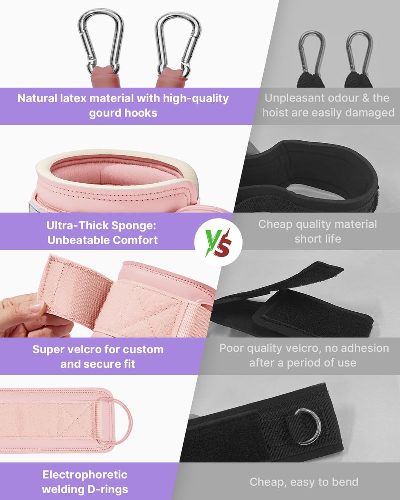 YOTTOY Ankle Resistance Bands with Cuffs, Adjustable Ankle Straps for Leg & Glute Workout, Butt Exercise Bands for Cable Machines Women, Perfect for Hip Fitness & Booty Training (Pink)