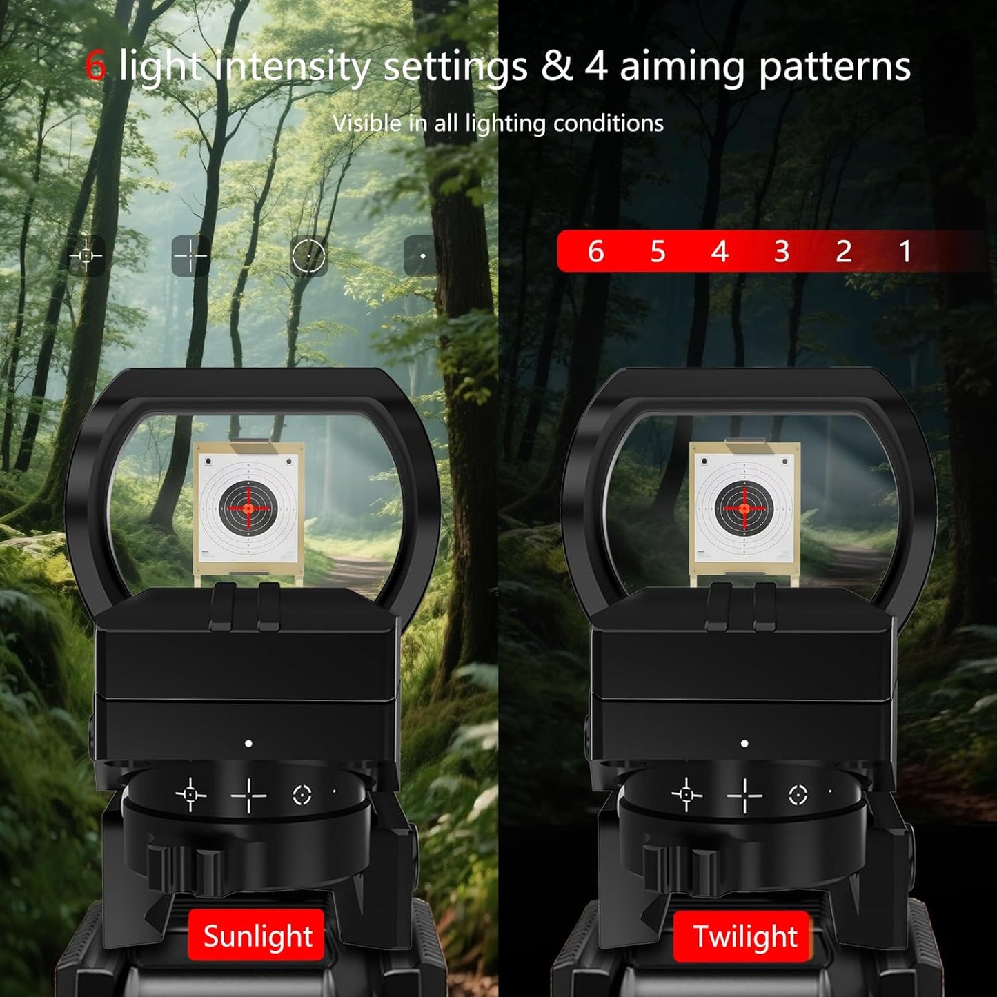 Reflex Sight | 40mm Red Dot Sight with 4 Multi-Reticle Options for Picatinny Rail