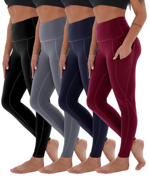 CAMPSNAIL 4 Pack Yoga Pants with Pockets for Women - High Waist Tummy Control Soft Leggings for Workout Gym
