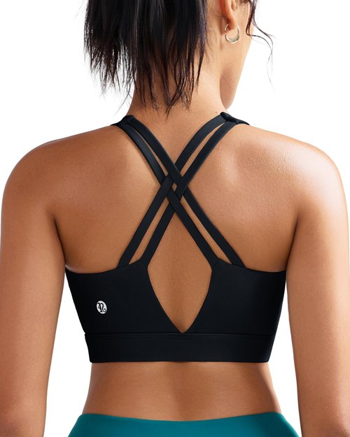 RUNNING GIRL Sports Bra for Women High Support, Molded Cup High Impact Sports Bras with Sewn in Pads Strappy Running Bra(3126 Black M)