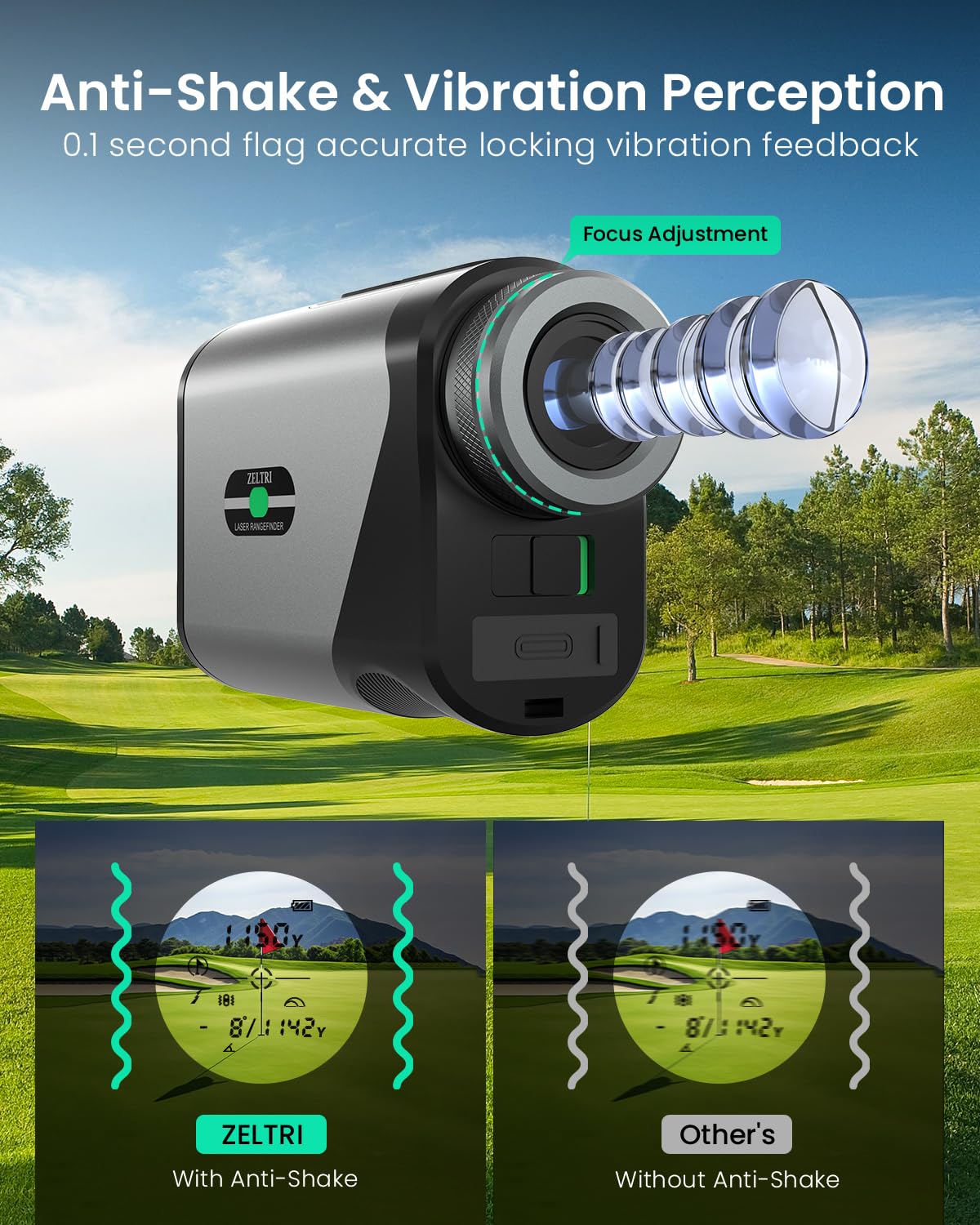 ZELTRI 1200 Yards Golf Rangefinder (875Y for Flag), with Slope Switch, 7X Magnification Laser Range Finder, Rechargeable, Flag Lock Vibration, Fast 0.1s Measurement,Golf Accessories for Men and Women
