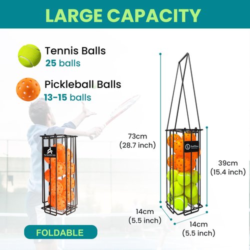 TurboStride Portable Tennis Ball Hopper, Pickleball Picker, Large Capacity, No Assembly for Easy Transport for Picking and Storage Training Tool for Ball (Non-Foldable)