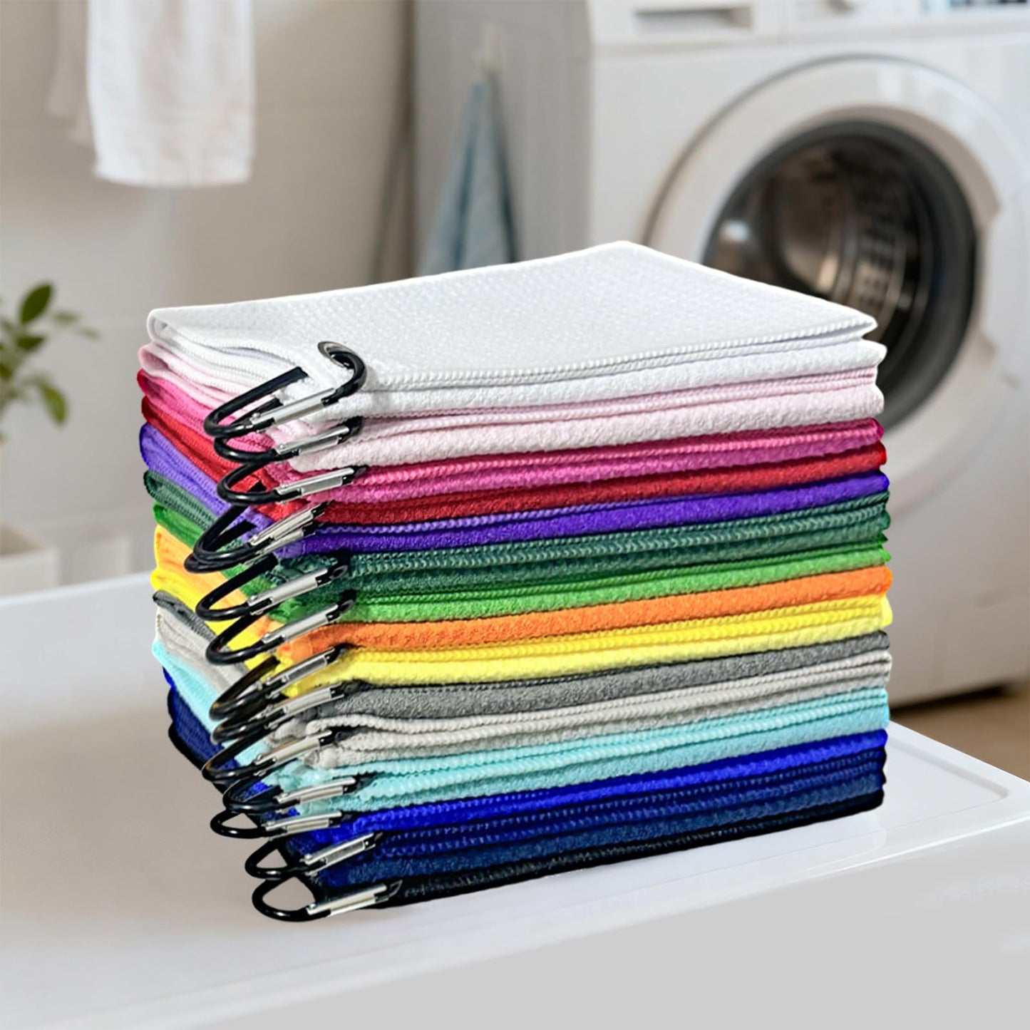YOUKE OLA 60 Pack Golf Towels(16" X 16") with Carabiner Clip, Microfiber Waffle Pattern Towels for Golf Bags, Club, Yoga, Fitness (Colorful)