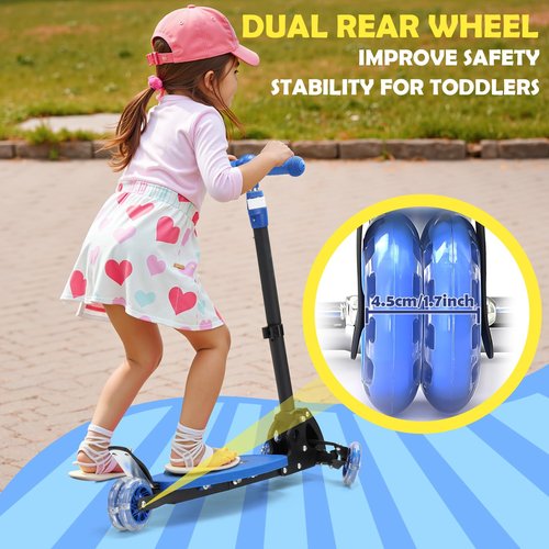 3 Wheel Scooters for Kids 2-5 Years, 3 Adjustable Heights Foldable Metal Toddler Scooter for Boys Girls Up to 120 lbs, Lean-to-Steer, Dual Rear Brake Widen Anti-Slip Deck
