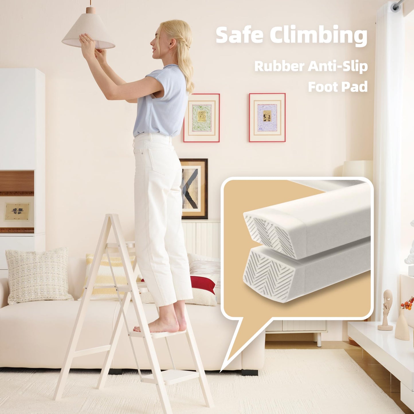 HillhutApex 4 Step Ladder, Lightweight Foldable 4 Step Stool with Anti-Slip Wide Pedal, 330lbs Capacity Aluminum Ladder for Household,Office,Garage(White)