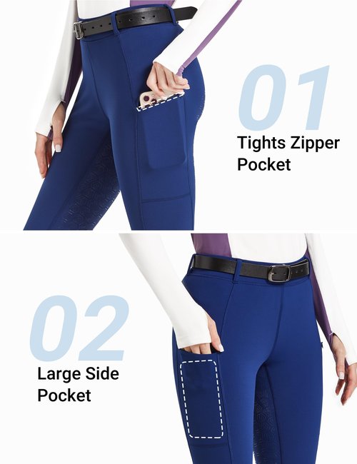 FitsT4 Sports Women's Fleece Lined Bootcut Horse Riding Pants Winter Full Seat Riding Tights with Pockets Equestrian Breeches Blue S
