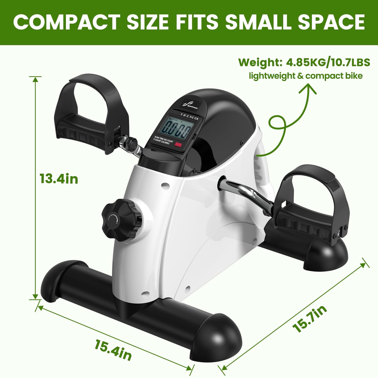 Sportneer Under Desk Bike Pedal Exerciser: Sportneer Mini Exercise Bike Portable Peddler Sitting for Seniors with LCD Display Arm & Leg Bike Pedals Exerciser with Anti-Skid Mat for Home Office (White)