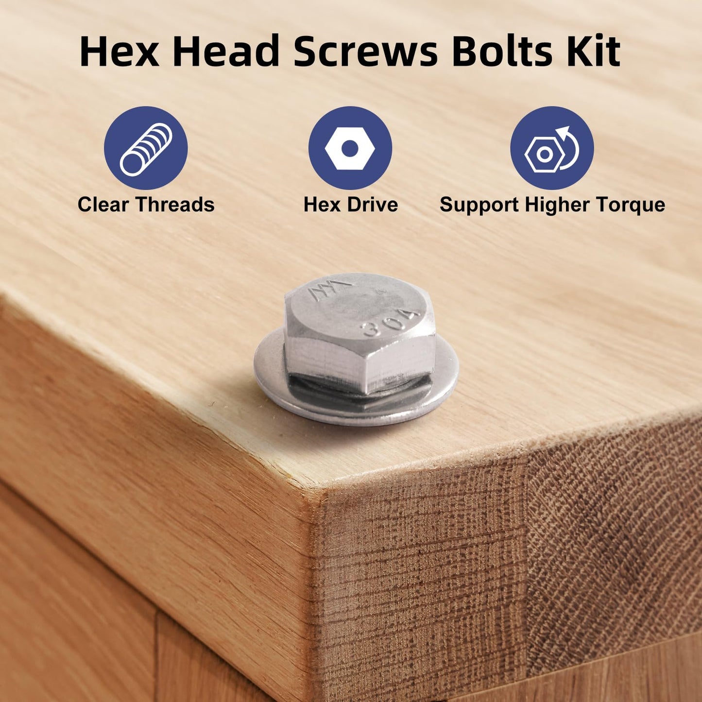 BNUOK (8 Sets) 3/8-16 x 2 Hex Head Screw Bolt,Lock Nuts,Flat & Lock Washers Kits,304 Stainless Steel 18-8,Fully Threaded