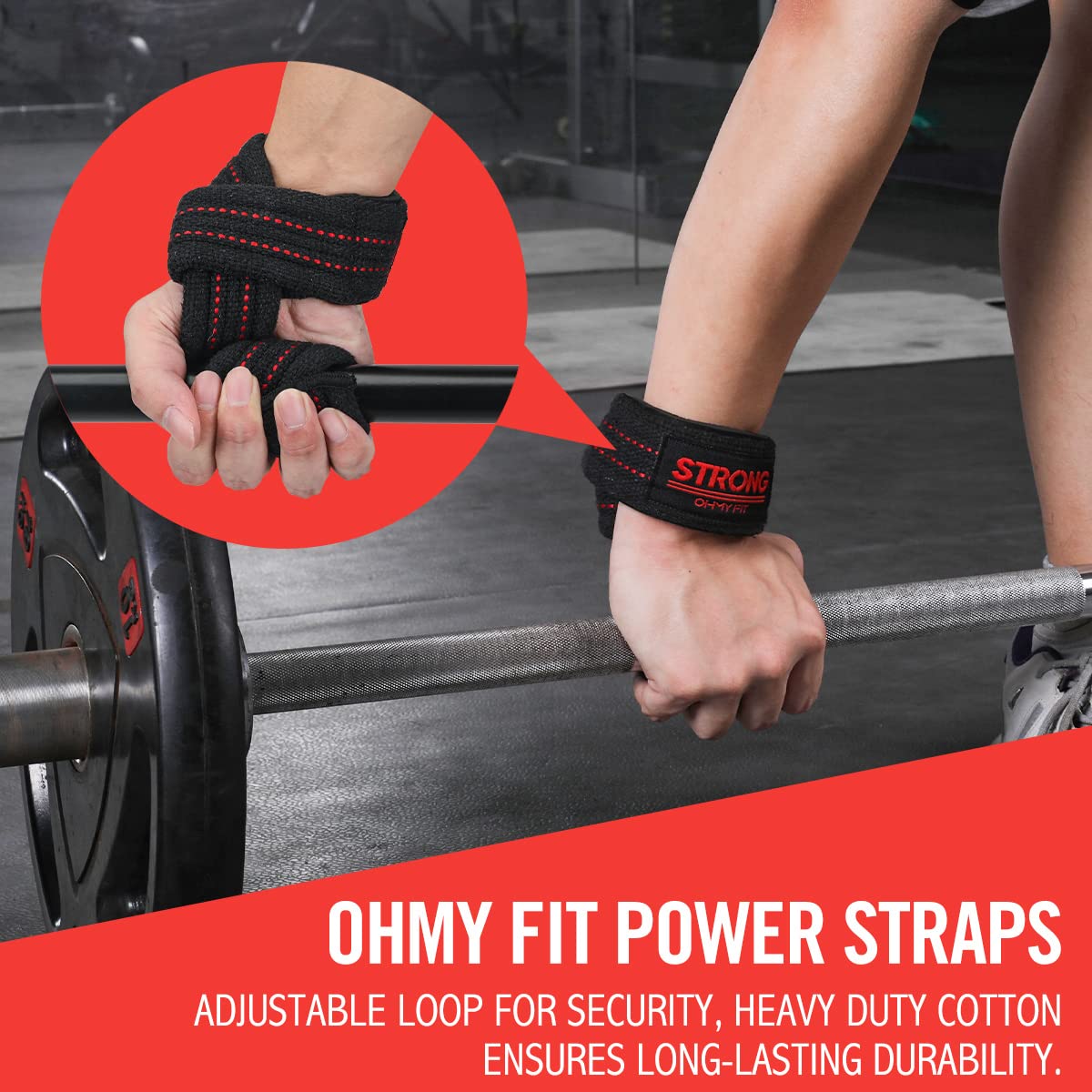 OHMY FIT 24" Padded Cotton Power Grip Straps - Versatile Gym Lifting Straps for Weightlifting, Deadlifting & Strength Training - Durable Wrist Lifting Straps for Men & Women - Gym Workout Grip Straps