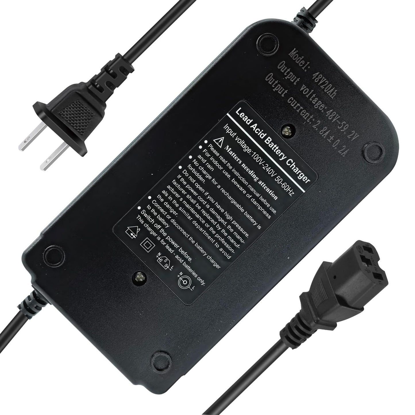 48V 20AH Lead Acid Battery Charger for Scooter, Go-Karts, Big Toys Baja, FitRight, Go-Bowen 100V-240V Input with 3 Pin Plug