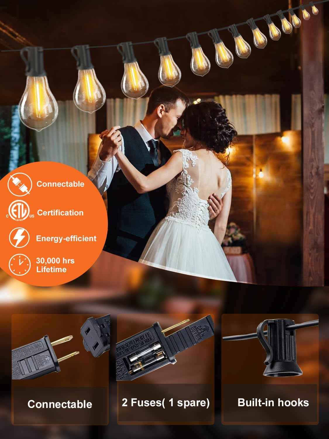 200FT Waterproof LED Outdoor String Lights with 100 Shatterproof Edison Bulbs - Dimmable Patio Decor for Backyard & Garden