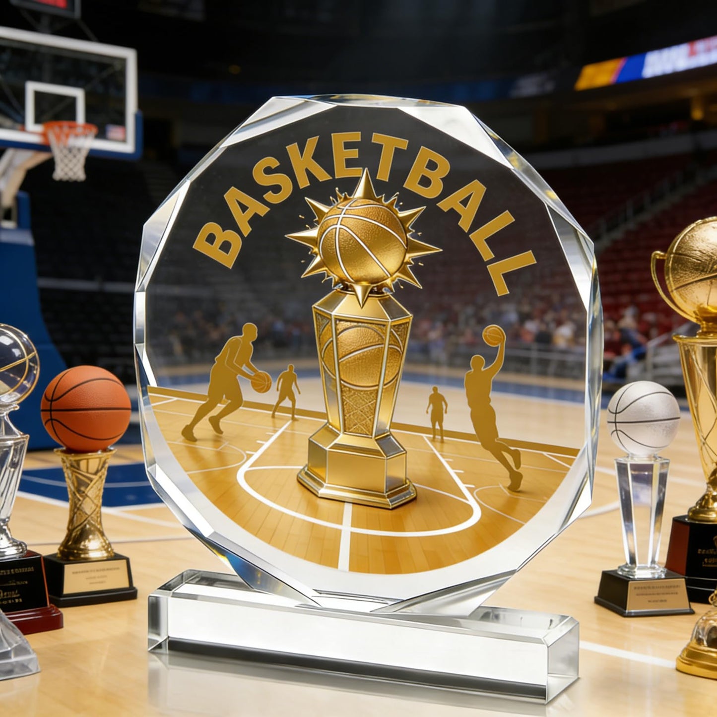 DOUOAUO Basketball Trophy - Acrylic Championship Trophy Award, 4.72x5.27 Inch - Perfect for Sports Tournaments, Academic Competitions, School Awards, Party Prizes for Adults