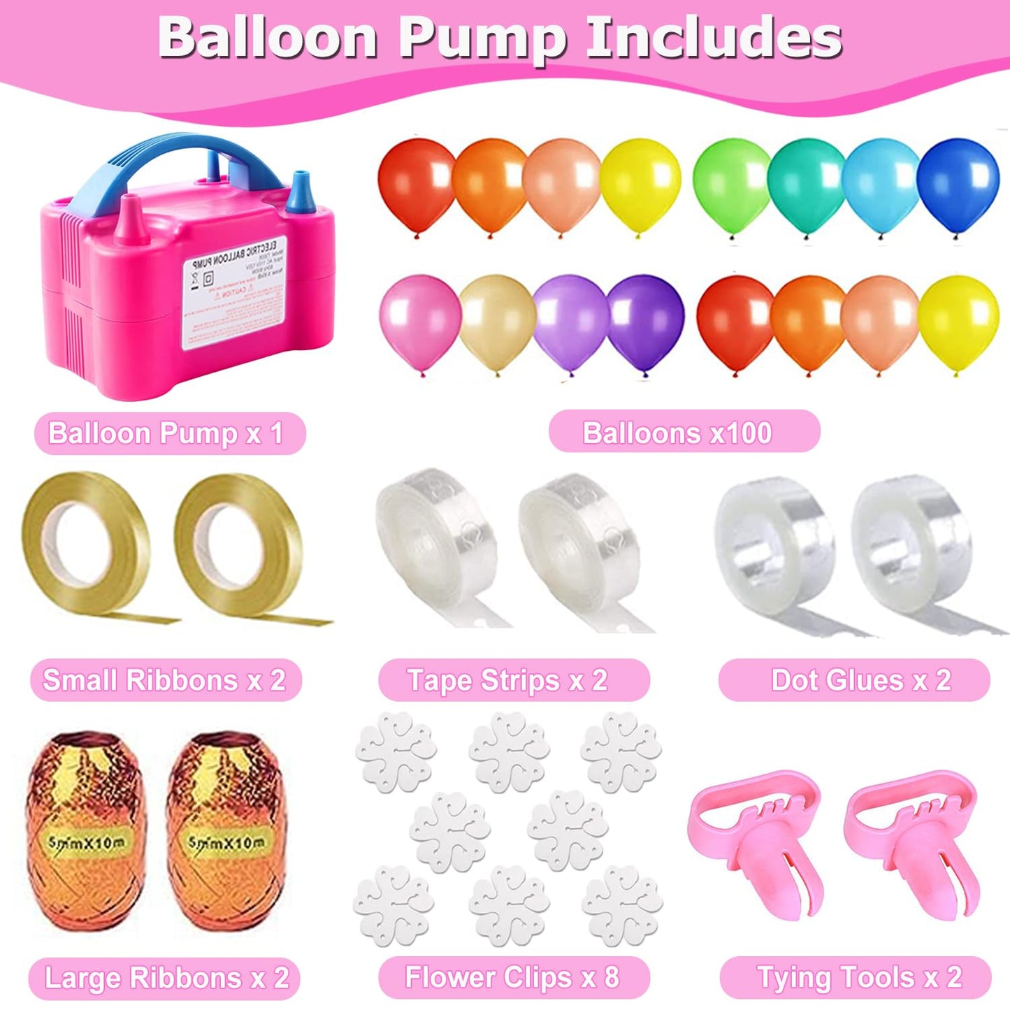 Electric Air Balloon Pump, Portable 110V 600W Dual Nozzle Electric Blower Air Pump Inflator for Decoration Party with Balloons, Tying Tool and Accessories (Rose Red)