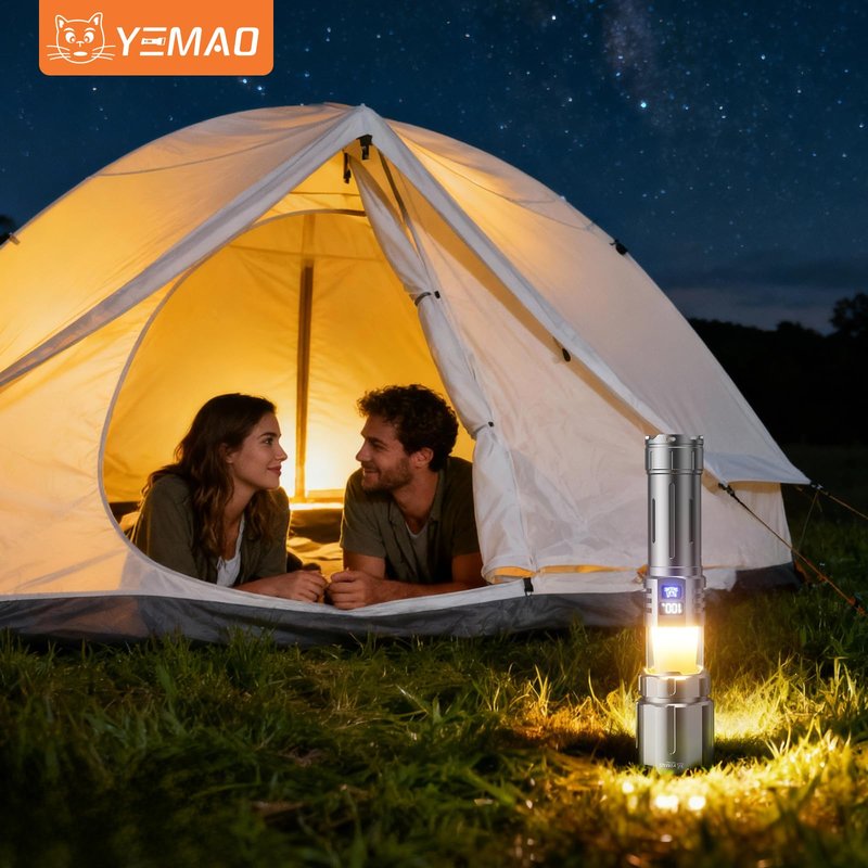 Yemao EDC Flashlight Rechargeable with Camping Lamp,Zoomable Tactical Flashlight with 8 Modes,5000mAh LED Bright Flashlights Portable Flashlighst for Home,Camping,Travel,Emergency